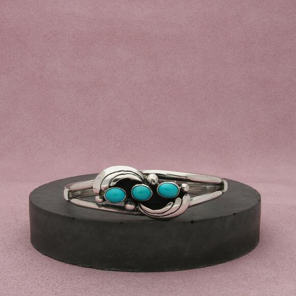 navajo sterling silver vintage turquoise trio cuff bracelet size 6.25in - Picture 1 of 3